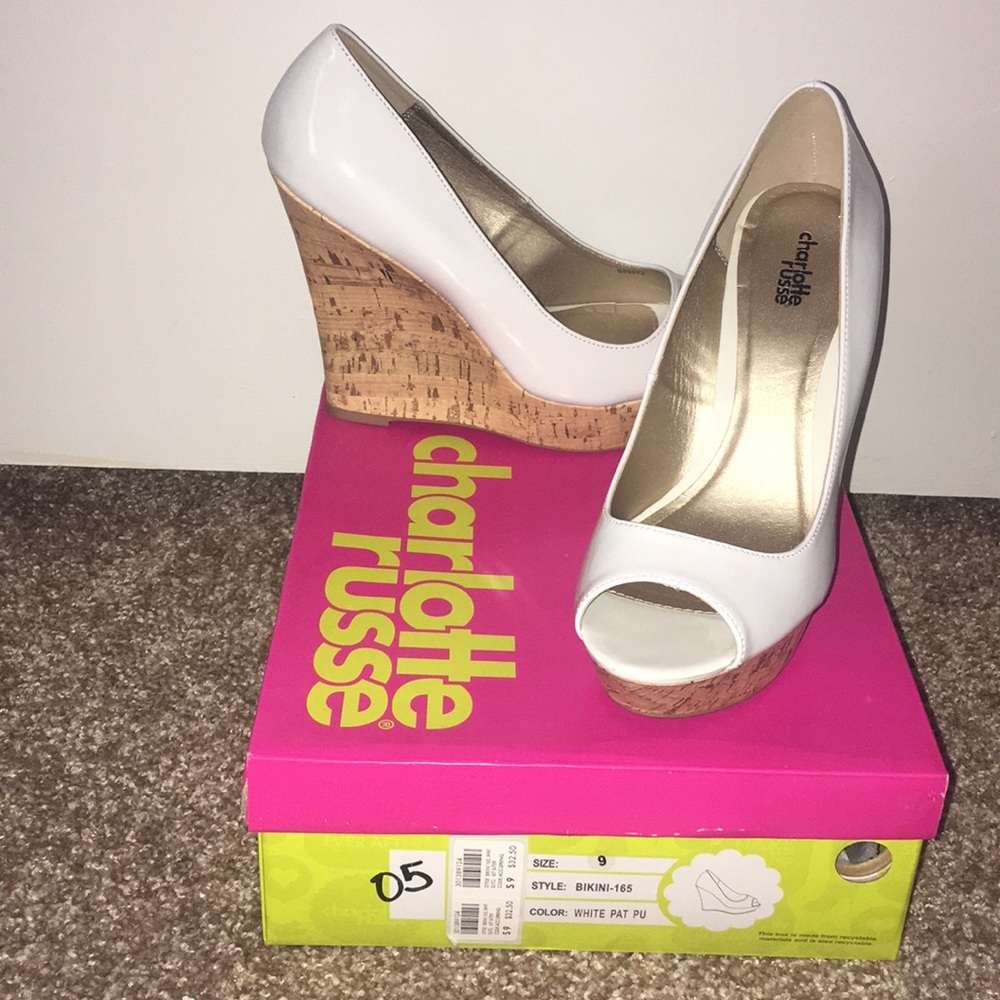 Charlotte Russe patent leather wedges (white)